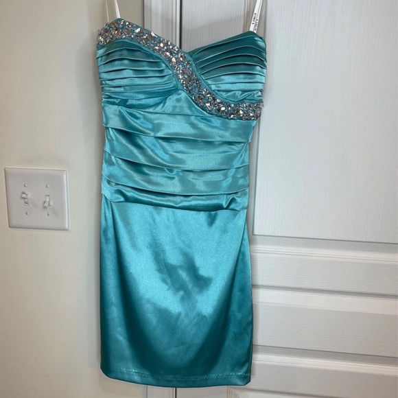 B Darlin Short Dress Formal Bodycon Size XS Blue - Picture 2 of 12